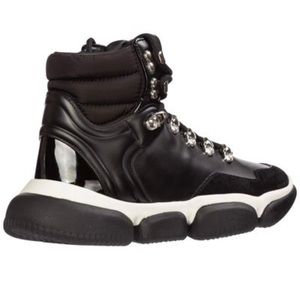 NEW  Moncler Women’s Shoes High Top Leather Trainers Sneakers BRIANNA Black